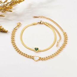 Charm Bracelets Fashion White Green Heart For Women Gold Colour Stainless Steel Love Elegant Bracelet Jewellery Gifts Wholesale