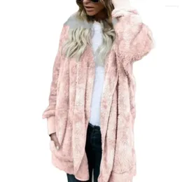 Women's Knits Winter Coat Cardigan Long Sleeve Women Hooded Reversible Faux Fur Pocket Midi