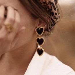 Dangle Earrings Long Three Hearts Chain Red Black Green Heart Simple Fashionable Charming Women Wedding Jewellery