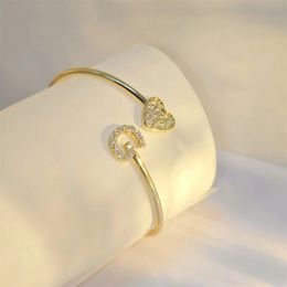Doremi 9mm Zircon Letters Bangle Plain Letter Charm Stragger Initial Bracelet Women Gold Gift Jewelry 231229