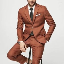 Men's Suits STEVDITG Brown Men Regular Length Single Breasted Notched Lapel Flat Formal Business Blazer Skinny 2 Piece Jacket Pants