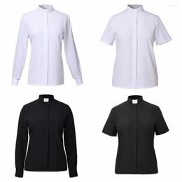 Shirts Women's Blouses Clergy Shirt Women Priest Collar Blouse Tops Church Pastor White Black Tab Uniform XS5XL