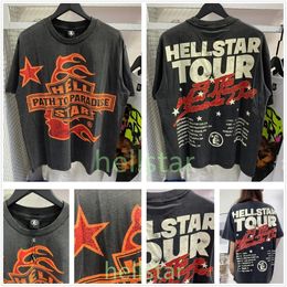 hellstar shirt t shirt graphic tee mens designer shirts clothes hipster washed fabric street graffiti Lettering foil print vintage summer cotton Loose fitting cb