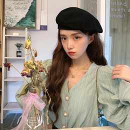 Women's Blouses GIDYQ Vintage Pearl Single Breasted Women Harajuku V Neck Bandage Flare Long Sleeve Shirts Korean Casual All Match Tops