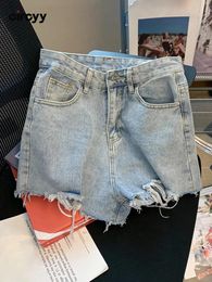 Skirts Circyy Jean Shorts Women Summer Tassel Ripped Light Blue Denim Heart Pattern Shorts High Waist Pockets Casual Shorts Vintage