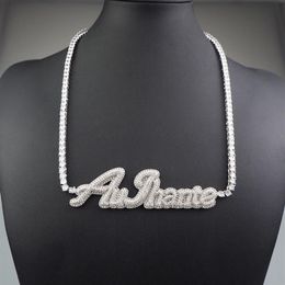 Custom Name Cursive Letter Tennis Chain Necklace for Women Micro Pave Pendant Solid Back Hip Hop Rock Street Jewelry235e