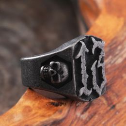 Band Rings Punk Hip Hop Mens Lucky Number Ring Fashion Retro Black 14K Black Gold Biker Gothic Skull Ring Men Fashion Jewellery Gift