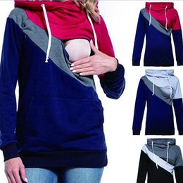 Sweatshirts Maternity Nursing Sweater Maternity Clothes for Nursing Mothers Stitching Hoodie Plus Size Clothes for Pregnant Women