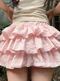 Women's Shorts Women Fashionable Flower Cake Skirt 3D Pleated Layered Elastic Waistband Casual Puffy Pumpkin