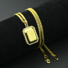 Men Hip Hop Necklace Jewerly 18K Yellow Gold Plated CZ Dog Tag Pendant Necklace for Men Women NL-458223Z