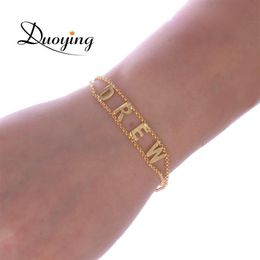 Duoying Double Chain Link Bracelet Diy Custom Capital Letter Bracelets Personalized Jewelry Initials Name Bracelet New For Etsy J1248d
