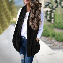 Women's Vests Womens Fleece Outwear Faux Furry Fall Winter Warm Sleeveless Coat Vest With Two Pockets Artificial Wool Female