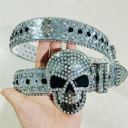 59% Designer New Skull Skin with Closure Diamond Embedding for Men and Women's Waist Belt