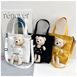 Evening Bags Kawaii Shoulder Bag Fashion Handbags Plush Bear Inside Satchels Canvas School Tote Bolso For Women