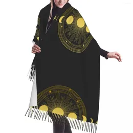 Scarves Abstract Composition With Sun Moon Orbits And Stars Scarf Winter Long Large Tassel Soft Wrap Pashmina