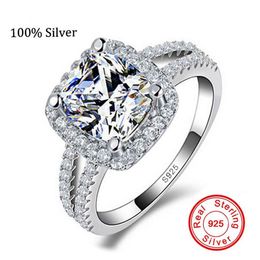 Fine Jewellery Real 925 Sterling Silver Ring for Women Cushion Cut Engagement Wedding Ring Jewellery N602140