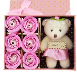 Handmade Soap Rose Flowers Bear Gift Box Scent Rose Artificial Flower Gift Box Xmas Birthday Valentine Day Wedding Gift