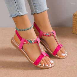 Sandals Women's Summer Rhine Hand Woven Round Toe With PU Leather Soft Non-slip Rubber Soled Beach Shoes Bohemian Style