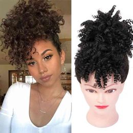 High Puff Kinky Curly Synthetic with Bangs Ponytail Hair Extension Drawstring Short Afro Pony Tail Clip in1822