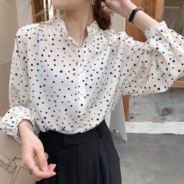 Women's Blouses Xpqbb 2023 Summer Chiffon Vintage Dot Print Long Sleeve Office Lady Shirts Korean Style Buttons Ulzzang Blusas