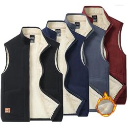 Men's Vests 2024 Men Spring Sleeveless Fleece Warm Stand Collar Vest Jackets Autumn Solid Colour Cotton Outdoors Casual Male