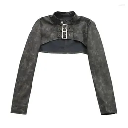 Women's Jackets Autumn European And American Stand-up Collar Ultra-short PU Leather Jacket Girl Imitation Trendy