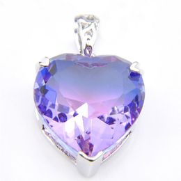 10Pcs Luckyshine Brand New Classic Heart Love Fashion Crystal Pendants Necklace 925 Silver Bi Coloured Tourmaline Zircon Pendants J231Y