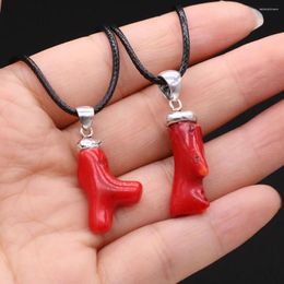 Pendant Necklaces Est Natural Stone Red Coral Charms Necklace Irregular Branch Leather Chain For Women Exquisite Jewellery Gift