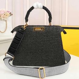 Bags Women Crossbody Tote Bag Ladies Weave Hand Bag Classic Crochet Handbag Embroidery Shoulder Strap Zipper Pocket Two Intersections