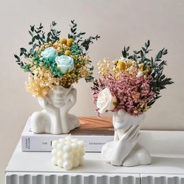 Vases Creative Face Vase Ceramic Statue Simple Home Decoration Accessories Crafts Nordic Living Room Desktop Flower Arrangement