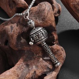 Pendant Necklaces Fashionable Retro Six-Character Prayer Wheel Men's Necklace Personality Charm Amulet Jewelry Accessories Gift Women