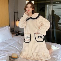 Women's Sleepwear Flannel Winter Pyjamas Women Korean Style INS Long Sleeve Mid Length Sleep Dress Plus Size 200kg Fat MM Homewear