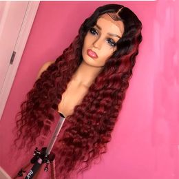 Wigs 13*6 Deep Wave 1b Red Coloured Lace Front Human Hair Wigs for Woman Ombre Red Lace Front Wig Pre Plucked Brazilian Remy Hair