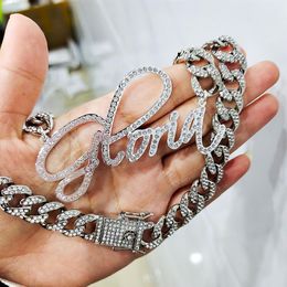 Customised Fashion Stainless Steel Art Name with Cuban Chain Necklace Personalised Letter Choker Pendant Nameplate Gift217J