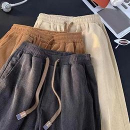 Men's Pants Elastic Waist Drawstring For Men Plush Wide Leg With Simple Style Comfortable