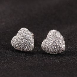 Mens Hip Hop Stud Earrings Jewelry Fashion Gold Simulated Diamond 925 Silver Heart Earrings260j