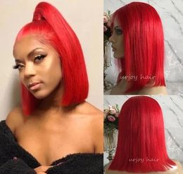 Wigs Celebrity Wigs Bob Cut Lace Front Wigs Silky Straight Red Color 10A Grade Chinese Virgin Human Hair Full Lace Wigs Free Shipping