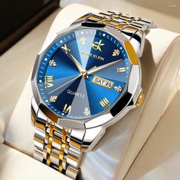 Wristwatches EK Men's Watches Rhombus Mirror Original Quartz Watch For Man Waterproof Luminous Stainless Steel Wristwatch Male Date Week