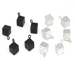 Charms 10Pcs Stainless Steel Cube Dice Pendants Black Plated Bead For Bracelet Earring Jewellery Making Findings DIY Crafts