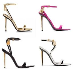 6005 Elegant Brand Women Shoes Padlock Pointy Naked Sandals Shoes Hardware Lock and key Woman Metal Stiletto Heel Party Dress Wedding EU35-41