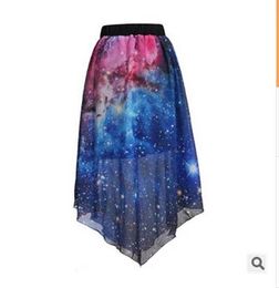 skirt New Fashion Galaxy Stars Digital Printed Skirts women high Street Celebrity Irregular Long Chiffon Skirt On sale