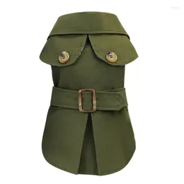 Dog Apparel Clothes Pet Winter Warm British Style Army Green Overcoat Windbreaker Button Type For Small Medium Dogs