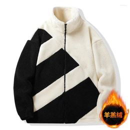 Men's Jackets Patchwork Lamb Fleece Jacket Both Men And Women Warm Winter Coat Oversized Outwear