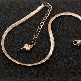 Fashion Simple Flat Snake Bone Chain Rose Gold Anklet Titanium Steel Women Feet Jewelry Anti-allergic290c