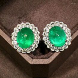 Stud Earrings Flower Lab Emerald Diamond Earring Real 925 Sterling Silver Promise Wedding For Women Bridal Party Jewellery