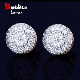 8MM Gold Color Small Round Stud Earring AAAA Cubic Zircon Screw Back Men's Earrings Fashion Hip Hop Jewelry 2108172540