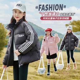 Down Coat Women's Jacket Winter 2023 Solid Color Korean Style White Duck Children's Mid-Length Bread Hooded