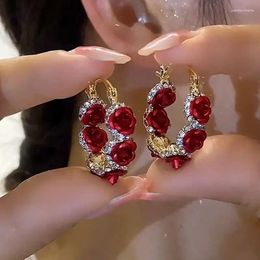 Dangle Earrings 2023 Fashion Trend Unique Design Elegant And Exquisite Red Rose Zircon For Women Jewellery Wedding Party Premium Gift