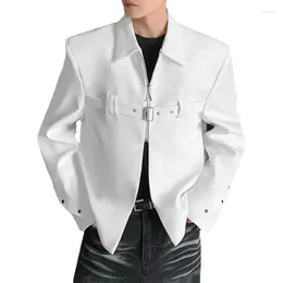 Men's Jackets 2024 Korean Style Solid Well Fitting Metal Embellishment Jacket Male Shoulder Pad Cropped Coats S-5XL