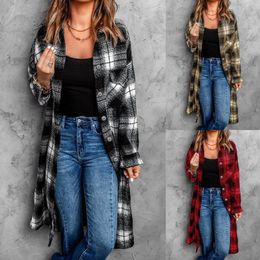 Women's Blouses Flannel Plaid Thin Long Sleeve Button Down Tops Women Dressy Casual Ladies Chest Pocketed Jacket Shirts Blusas